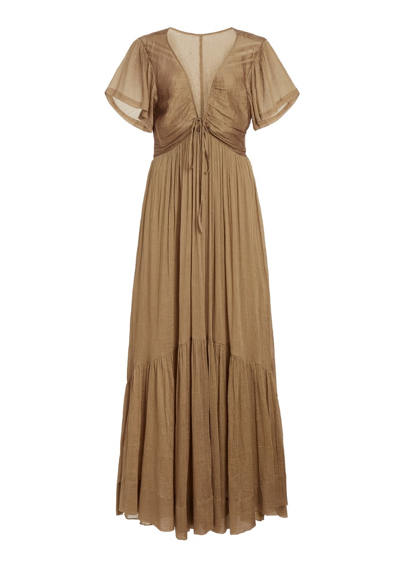 Isabel Marant Agathe Tie-Detailed Cotton-Silk Maxi Dress - Neutral - FR 36 - Moda Operandi