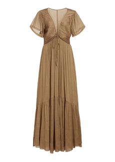 Isabel Marant Agathe Tie-Detailed Cotton-Silk Maxi Dress - Neutral - FR 40 - Moda Operandi