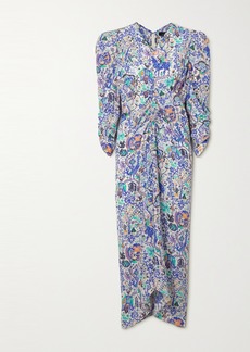 Isabel Marant Albi Ruched Printed Silk-blend Crepe Midi Dress