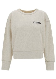 Isabel Marant Beige Cropped Sweatshirt with Contrasting Logo Embroidery in Cotton Blend Woman