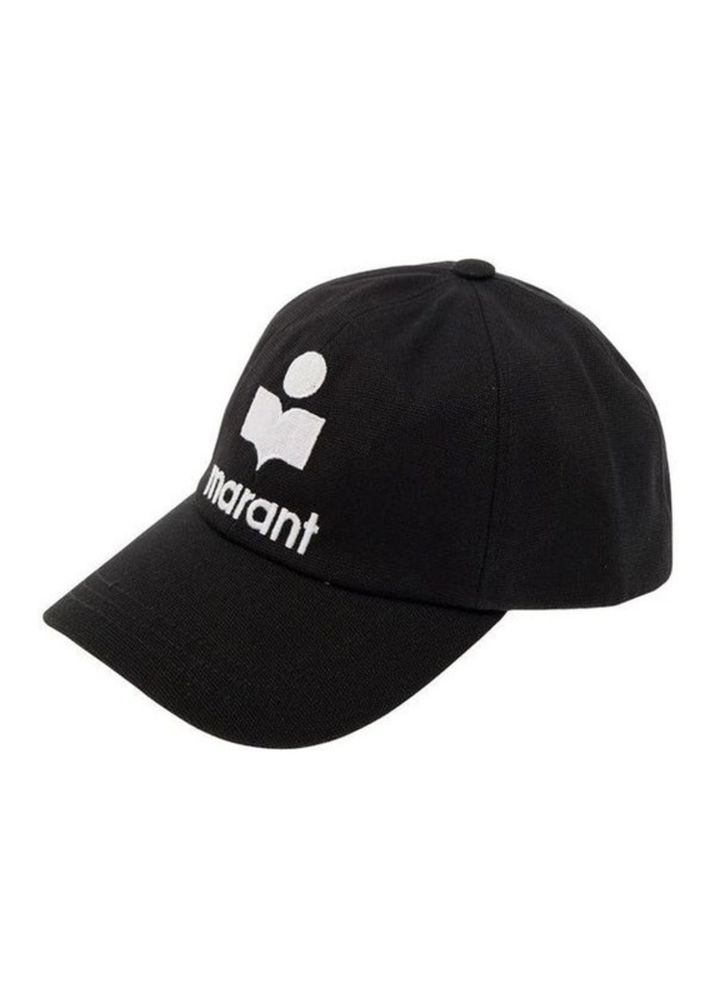 Isabel Marant Black Baseball Cap with Contrasting Logo Embroidery in Cotton Woman