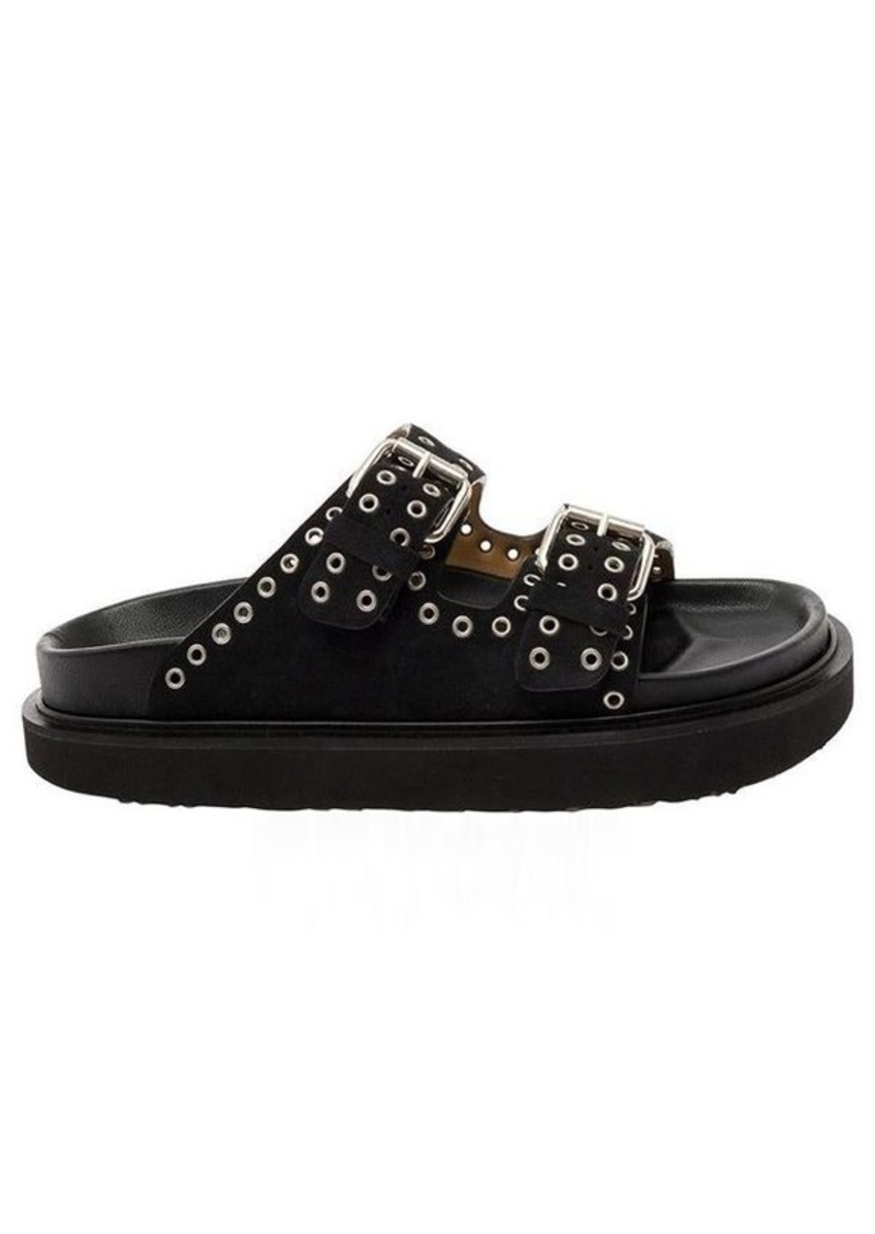 Isabel Marant Black Sandals with Studs and Double Buckle Strap in Leather Woman
