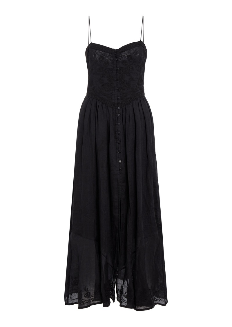 Isabel Marant Erika Embroidered Ramie Midi Dress - Black - FR 34 - Moda Operandi