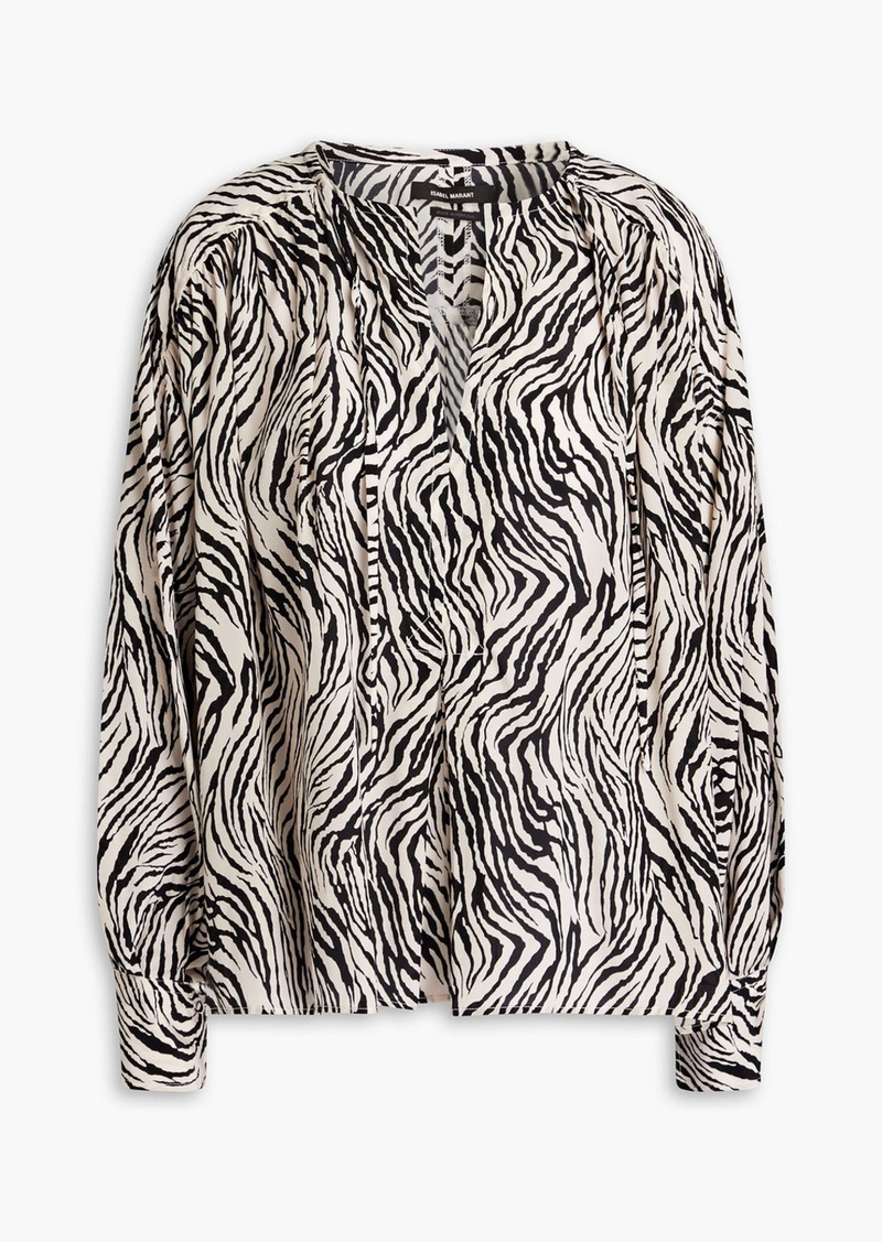 Isabel Marant - Amba gathered zebra-print silk-blend crepe de chine blouse - Black - FR 34