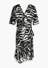 Isabel Marant - Arodie ruched printed silk-blend crepe mini dress - Black - FR 34
