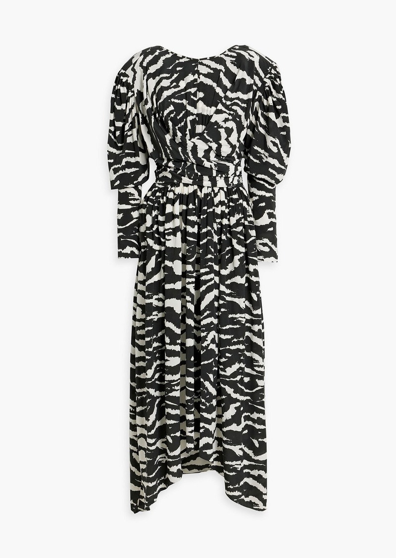 Isabel Marant - Blaine ruched printed silk-blend crepe de chine maxi dress - Black - FR 42