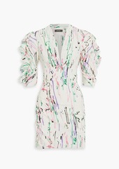 Isabel Marant - Farah ruched printed silk-blend crepe de chine mini dress - White - FR 34