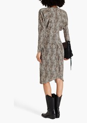 Isabel Marant - Ibelky gathered printed stretch-silk crepe de chine midi dress - Neutral - FR 34