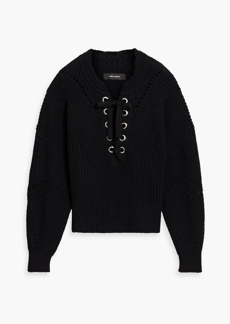 Isabel Marant - Laley lace-up ribbed cotton and wool-blend sweater - Black - FR 34