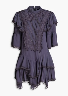 Isabel Marant - Lima ruffled embroidered crepe de chine mini dress - Purple - FR 36