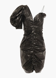 Isabel Marant - One-sleeve ruched coated-cotton mini dress - Black - FR 34