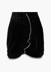 Isabel Marant - Queeny pleated embellished cotton-blend velvet mini skirt - Black - FR 40