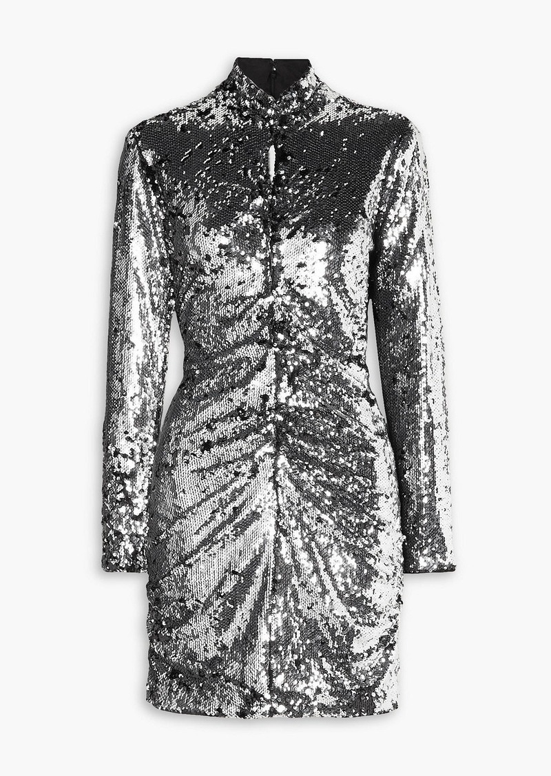 Isabel Marant - Ruched sequined cotton-jersey mini dress - Metallic - FR 34