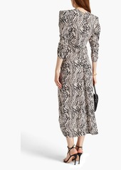 Isabel Marant - Albi ruched zebra-print silk-blend crepe midi dress - Black - FR 38