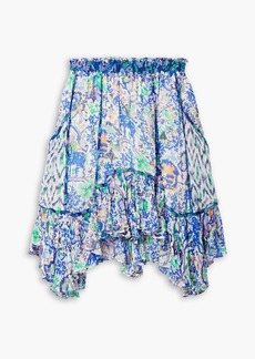 Isabel Marant - Viviane gathered printed silk-crepon mini skirt - Blue - FR 34