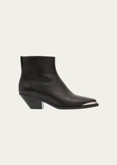 Isabel Marant Adnae Leather Metal-Toe Booties