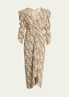 Isabel Marant Albini Ruched Printed Midi Silk Dress