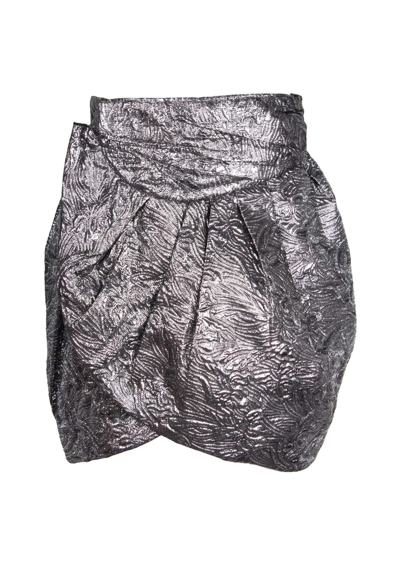 Isabel Marant Brocade Metallic Wrap Mini Skirt in Silver Wool Blend