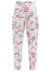 Isabel Marant Enucie graffiti heart-print linen-blend trousers