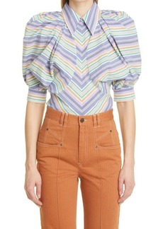 Isabel Marant Eori Stripe Puff Sleeve Cotton Blouse in Lavender at Nordstrom