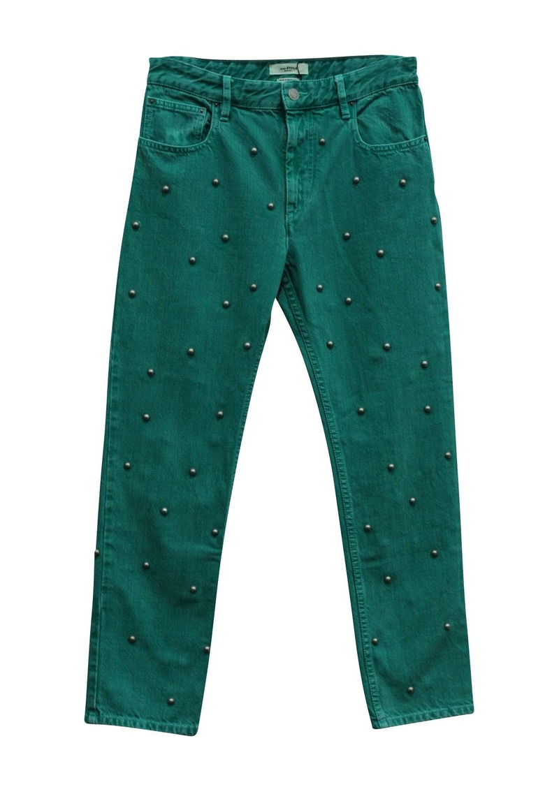 Isabel Marant Etoile Pearl Studded Jeans in Green Cotton