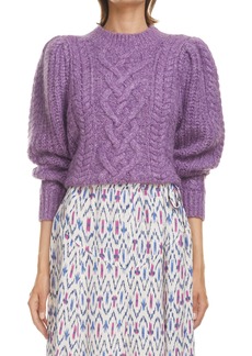 Isabel Marant Etoile Raith Cable Puff Sleeve Sweater in Violet at Nordstrom
