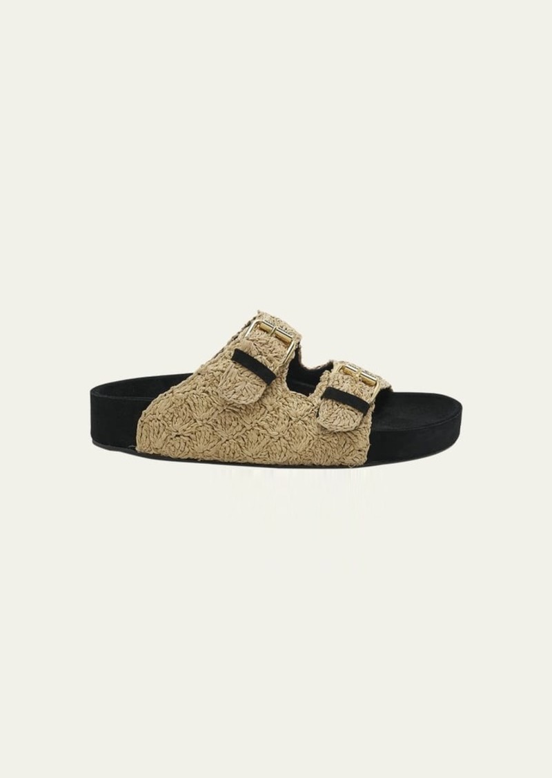 Isabel Marant Lennyo Rattan Dual-Buckle Slide Sandals