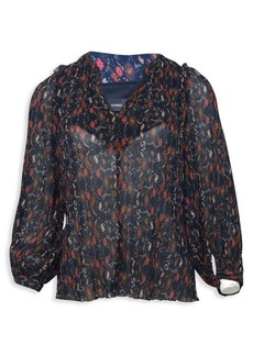 Isabel Marant Pleated Long-Sleeve Blouse In Floral Print Polyester