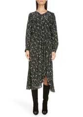 Isabel Marant Print Long Sleeve Silk Midi Dress