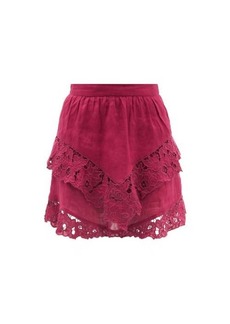Isabel Marant Étoile - Enali Floral-embroidered Linen Mini Skirt - Womens - Red