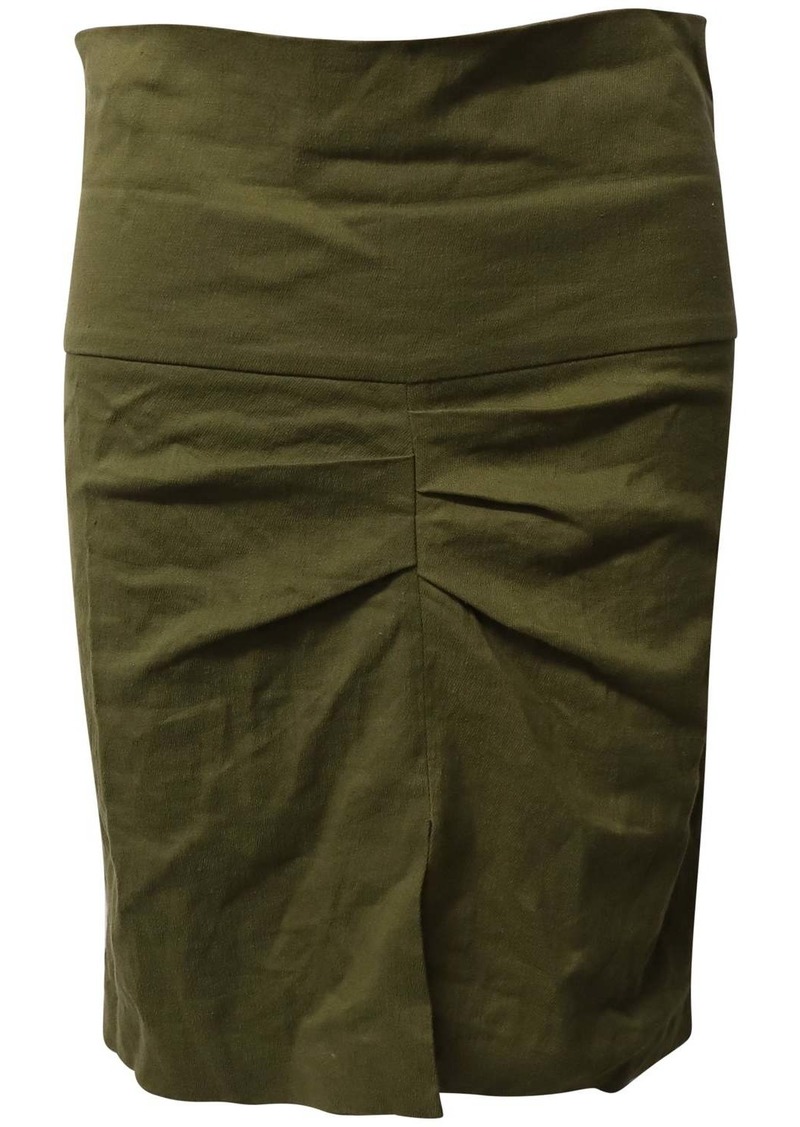 Isabel Marant Wide Waistband Gathered Pencil Skirt in Olive Green Linen