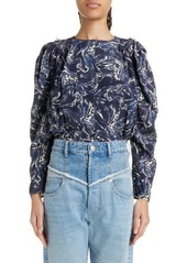 Isabel Marant Zarga Keyhole Puff Sleeve Cotton Blouse