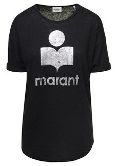 'Koldi' Black Crewneck T-Shirt with Contrasting Logo in Linen Woman Isabel Marant Etoile