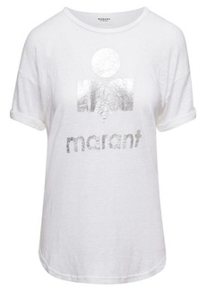 'Koldi' White Crewneck T-Shirt with Contrasting Logo in Linen Woman Isabel Marant Etoile