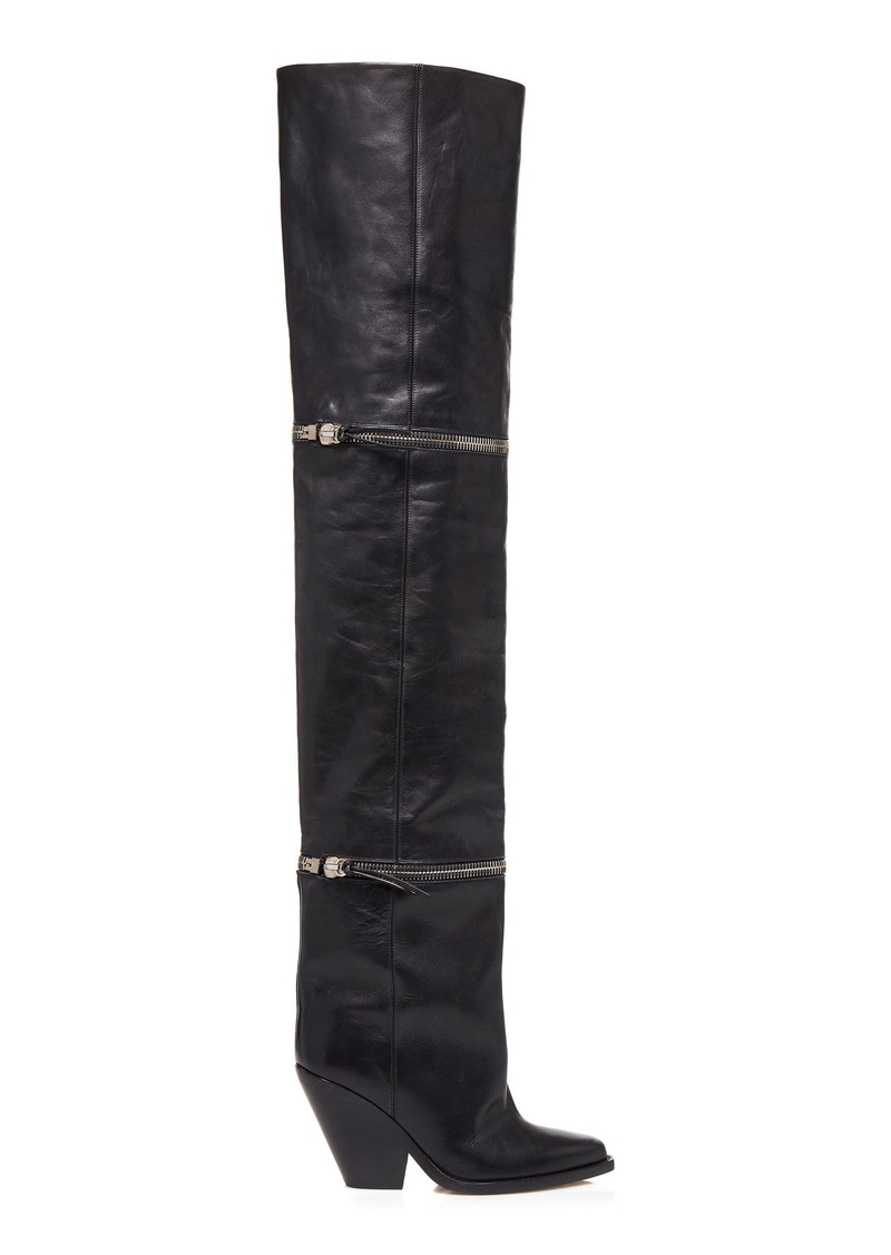 Isabel Marant Lelodie Convertible Leather Over-The-Knee Boots - Black - FR 37 - Moda Operandi