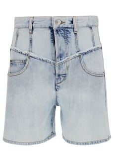 Isabel Marant Light Blue Shorts with Patch Logo and Contrasting Details in Cotton Denim Woman