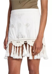 Isabel Marant Sandra Embroidered Cotton Tassel Miniskirt