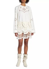 Isabel Marant Sandra Embroidered Cotton Tassel Miniskirt