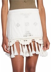 Isabel Marant Sandra Embroidered Cotton Tassel Miniskirt