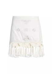 Isabel Marant Sandra Embroidered Cotton Tassel Miniskirt