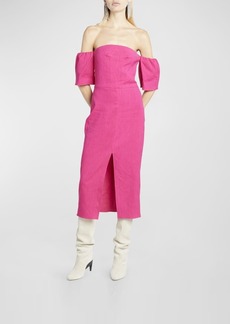 Isabel Marant Stony Off-Shoulder Hemp Midi Dress