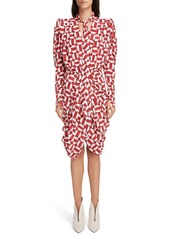 Isabel Marant Atoae Geo Print Long Sleeve Stretch Silk Dress in Red at Nordstrom