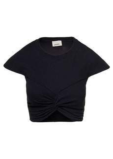 'Zineae' Black Cropped T-Shirt with Knot Detail in Cotton Woman Isabel Marant