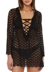 Isabella Rose Women's Standard Venice Lace Up Sheer Tunic Sexy Beach Cover Ups