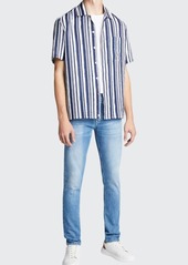 Isaia Men's Painted Stripe Short-Sleeve Sport Shirt