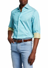 Isaia Men's Double-Face Striped Sport Shirt