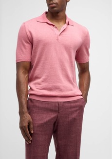 Isaia Men's Fine-Knit Linen Blend Polo Shirt