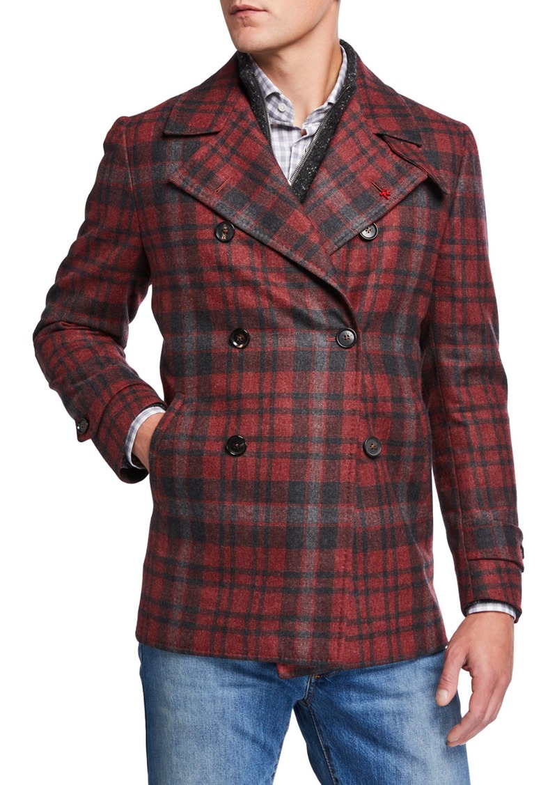 mens plaid pea coat