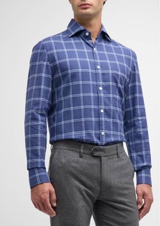 Isaia Men's Windowpane Check Cotton Sport Shirt
