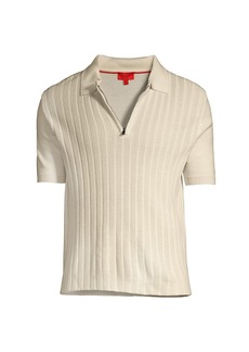 Isaia Quarter-Zip Short-Sleeved Rib-Knit Shirt